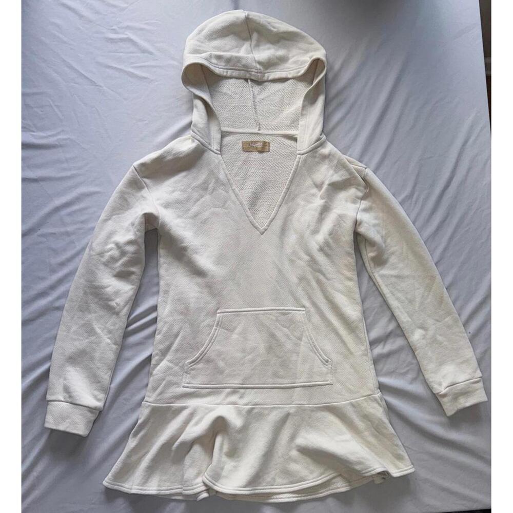 Free People Cream Long Sleeve Hooded Sweatshirt Dress